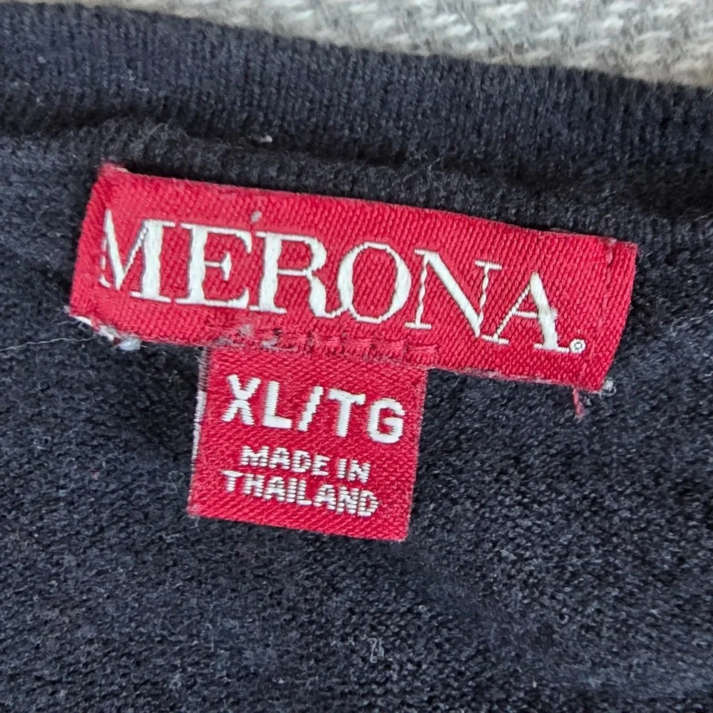 Merona Womens XL Black Gray Striped V-Neck Button Front Cotton Cardigan Sweater